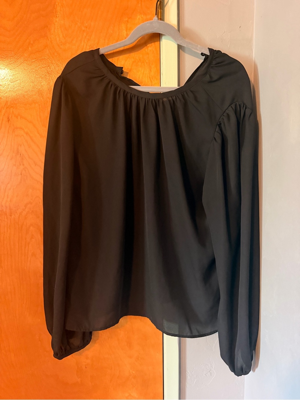 Vixen by Micheline Pitt Black Women's Long-Sleeve Sheer Blouse